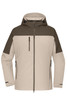 A lightweight ladies' 3-in-1 jacket in beige and brown, featuring a hood and zippered pockets, with a logo.