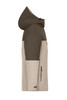 A men's 3-in-1 jacket featuring a hood, with a beige and brown colour scheme, and a logo present.