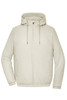 A light beige ladies bomber jacket with a hood, featuring a zip front and side pockets. It has a logo on the chest.