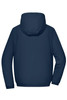 A navy blue ladies bomber jacket featuring a hood, with a simple design and no visible logos.
