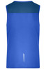 A blue men's running tank with a contrasting upper section and a logo at the back.