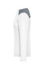 A long-sleeve ladies' running shirt in white with a grey shoulder panel and a logo on the sleeve.
