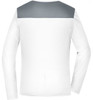 A long-sleeve ladies running shirt in white with a grey back panel and a logo on the upper section.