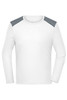 A long-sleeve men's running shirt in white with grey shoulder accents and a logo.