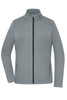 A structured fleece jacket in a light grey colour with a zipped front and side pockets, featuring a logo.