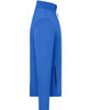 A blue men's sports structured fleece jacket with a zip and side pockets, featuring a logo.