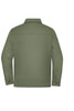 A unisex jacket in olive green with a collar and long sleeves. Features a back view design.