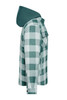 A green and white check shirt jacket with a hood, featuring button details and a single chest pocket.