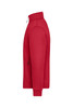 A red fleece jacket with a high collar and a side zip pocket. It features a logo on the front.