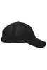 A black 5 Panel Laser-Cut Cap featuring a perforated design and a curved brim. It includes a branded logo.