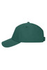 A green 6-panel workwear cap featuring a curved brim and a back adjustable strap, with a logo present.