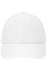 A white 6 panel workwear cap featuring a logo. It has a curved brim and a simple, clean design.