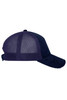 A navy 6 panel corduroy-mesh cap with a breathable mesh back and a curved peak, featuring a logo.
