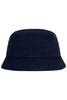 A navy corduroy fisherman hat featuring a wide brim and textured fabric. It has a logo on the side.
