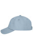 A blue 6 panel dad cap with a curved brim and adjustable strap at the back, featuring a logo.