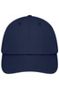 A navy blue 6 panel dad cap with a curved brim and a logo on the front.