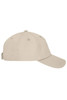 A beige 6 Panel Dad Cap with a curved brim and an adjustable strap at the back, featuring a logo.