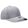 A grey six-panel cap featuring a curved brim and a logo on the side. Suitable for casual headwear.