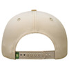 A beige, six-panel cap featuring a rear adjustable strap and ventilation holes. It has a logo on the side.
