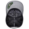 A perforated cap in black and grey, featuring an interior design and a branded logo.