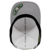 A grey perforated cap with a black interior and a logo on the side. Features a six-panel design.