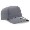 A grey 5-panel cap with a curved brim and an attached logo. The cap features ventilation holes on the top.
