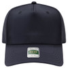 A navy blue 5-panel pro style cap with a branded label on the front.