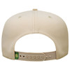 A beige cap with a rear adjustable strap and ventilation holes, featuring a branding logo.