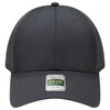 A grey six-panel cap with a curved brim and a logo label on the front.