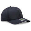 A navy blue perforated cap with a structured design and a logo on the front.
