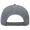 A grey perforated cap featuring a rear adjustable strap and a logo tag on the side.