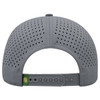 A grey perforated cap with adjustable strap at the back and logo detailing.