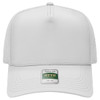 A white perforated cap with a flat brim and an adjustable strap at the back, featuring a small logo.