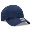 A navy blue low profile dad cap with a curved brim and a branded label on the side.