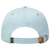 A light blue low profile dad cap featuring an adjustable strap and a logo on the side.