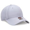 A light grey 6-panel low profile perforated baseball cap with a logo on the front.