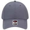 A grey six-panel low profile baseball cap with perforated detailing and a logo on the front.
