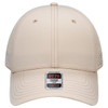 A low-profile, perforated baseball cap in a light beige shade with a logo on the front.