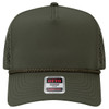 A green 5 panel mid-profile cap with perforated side panels and a rope detail along the brim. It features a logo.