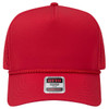 A red 5-panel mid-profile cap with perforated sides and a rope detail, featuring a front logo.