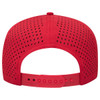A red 5-panel mid-profile cap featuring perforated design and an adjustable strap at the back.