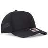 A black mid-profile perforated baseball cap with a logo and ventilation holes on the sides.