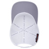A white 6-panel mid-profile baseball cap with a grey underside to the brim and an internal label.