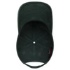 A dark green, low-profile dad hat with a branding logo, featuring a curved brim and an interior view.