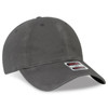 A grey 6 panel low profile dad hat with a curved brim and a small logo on the side.
