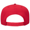A red 5 panel mid-profile rope baseball cap featuring a back adjustment strap and ventilation eyelets.