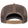 A brown 5 panel mid-profile rope trucker hat featuring a mesh back and an adjustable strap.