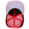 A 5 panel mid profile rope trucker hat featuring a red exterior and black mesh back, with a grey underbrim.