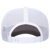 A white 5 panel mid-profile rope trucker hat featuring a mesh back and an adjustable strap.