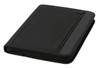 A black conference folder with a zipped compartment, designed for organising documents and notes.